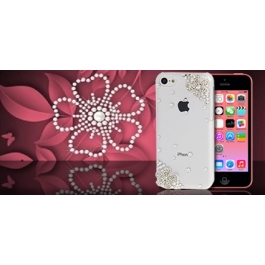 Coque iPhone 5C Fleurs Diamants en relief