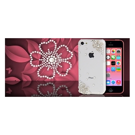 Coque iPhone 5C Fleurs Diamants en relief