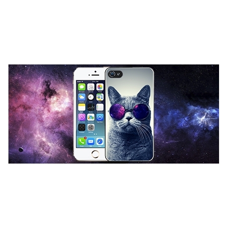 Coque iPhone 4 et 4S Chat Lunettes Galaxie 