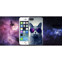 Coque iPhone 4 et 4S Chat Lunettes Galaxie 