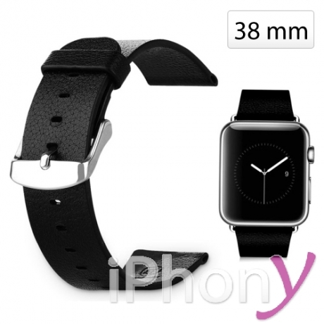 Bracelet Apple Watch (38mm) en cuir véritable - Noir 