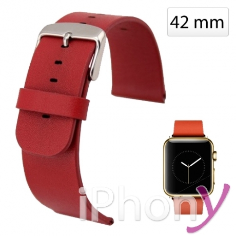 Bracelet Apple watch (42mm) en cuir véritable - Rouge