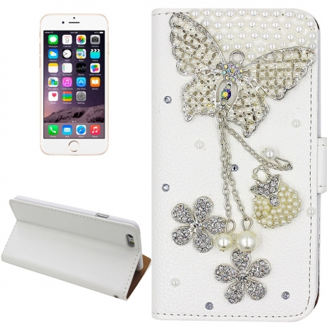 Housse cuir papillon strass iPhone 6 Plus