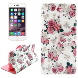 Etui porte-cartes cuir iPhone 6 motifs fleurs roses