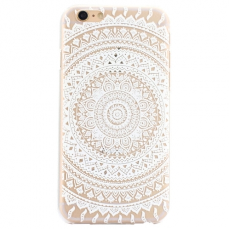 coque iphone 6 / 6S plastique transparente et blanche motif mandala fleur