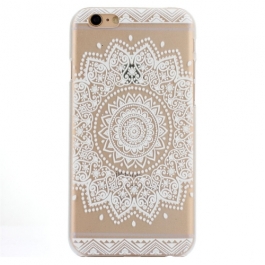 Coque iphone 6 / 6S plastique transparente et blanche motif mandala fleur