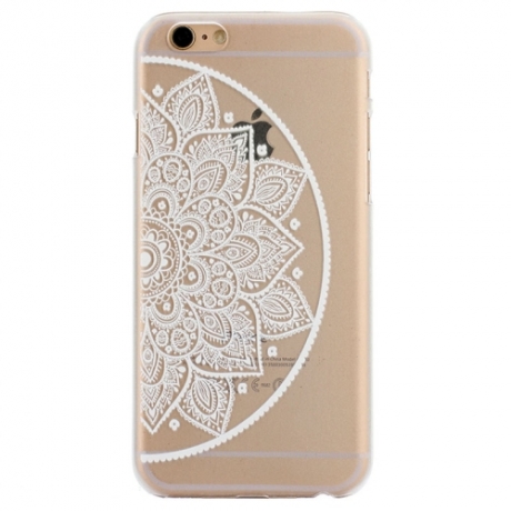 coque iphone 6 / 6S plastique transparente et blanche motif mandala fleur cercle excentré 