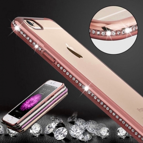 coque iPhone 6 plus / 6S plus plastique TPU strass or rose