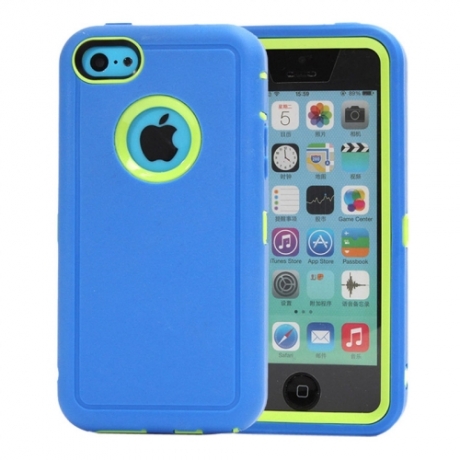 coque iPhone 5C bicolore anti-choc - bleu / vert 