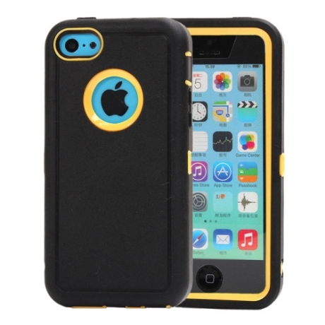 coque iPhone 5C bicolore anti-choc - noir / jaune