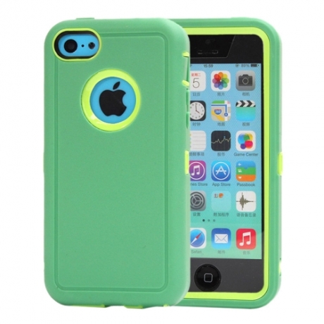 coque iPhone 5C bicolore anti-choc - vert / jaune