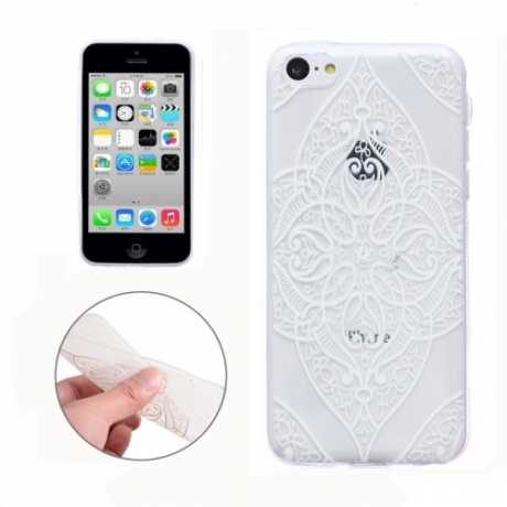 coque iPhone 5C Silicone fine a motif floral - transparente / blanche