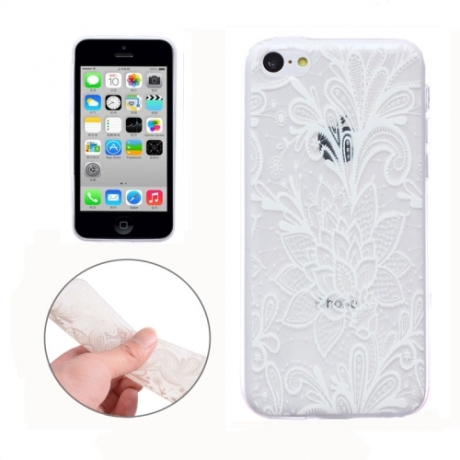 coque iPhone 5C Silicone fine fleur - transparente / blanche