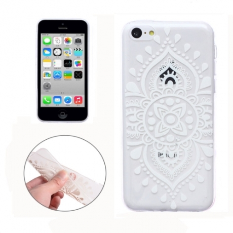 coque iPhone 5C Silicone mandala - transparente / blanche