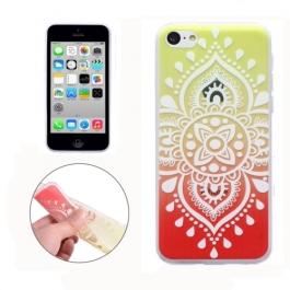 coque iPhone 5C Silicone mandala - transparente / rouge jaune