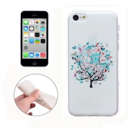 coque iPhone 5C Silicone fine motif arbre - Blanche