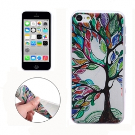 Coque iPhone 5C Silicone fine motif arbre - multicolore