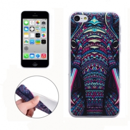 coque iPhone 5C Silicone fine motif éléphant - multicolore