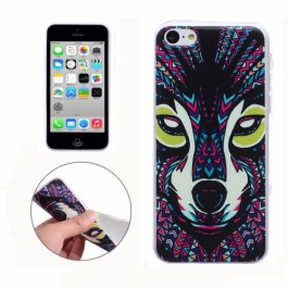 Coque iPhone 5C Silicone fine motif loup - multicolore