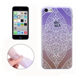 Coque iPhone 5C Silicone fine motif mandala - transparent / violet rouge