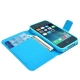 housse iPhone 5C rabat porte-cartes intégré motif "stries" - bleu