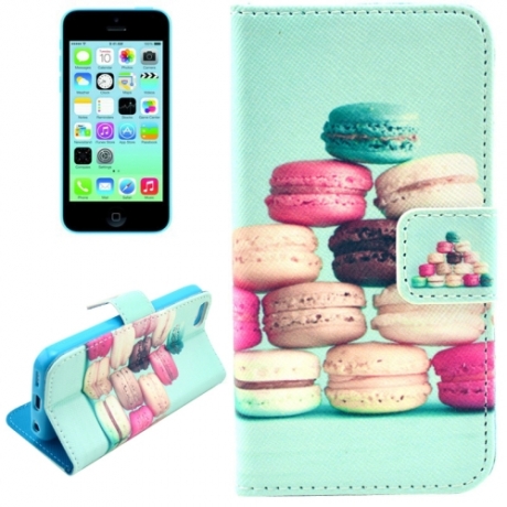 housse iPhone 5C rabat porte-cartes intégré motif "macaron" - vert