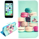 Housse iPhone 5C rabat porte-cartes intégré motif "macaron" - vert