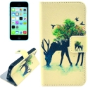 Housse iPhone 5C rabat porte-cartes intégré motif "cerf" - beige