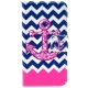 housse iPhone 5C rabat porte-cartes intégré motif "ancre marine" - Rose / Bleu