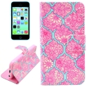 Housse iPhone 5C rabat porte-cartes intégré motif floral - Rose / Bleu