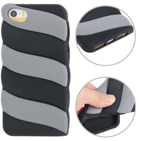 coque iPhone 5 / 5S / SE silicone 3D glace à l’italienne – Noir / Gris