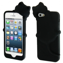 coque iPhone 5 / 5S / SE silicone 3D chat – Noir