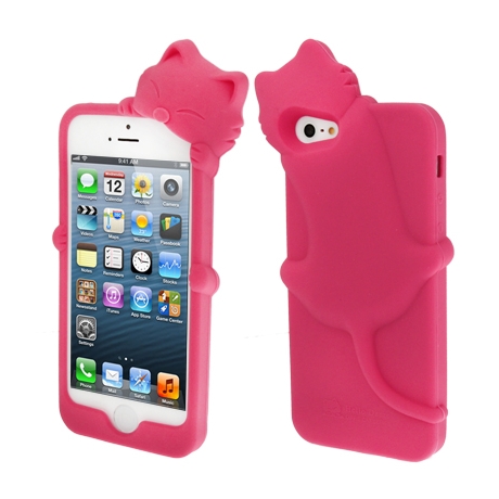 coque iPhone 5 / 5S / SE silicone 3D chat – Rose