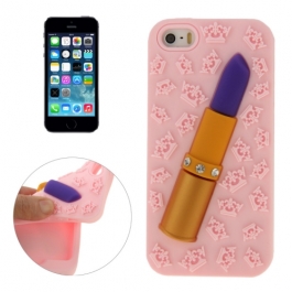 coque iPhone 5 / 5S / SE silicone 3D rouge à lèvre – rose
