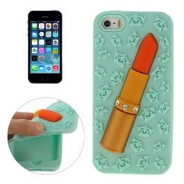 coque iPhone 5 / 5S / SE silicone 3D rouge à lèvre – vert