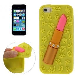 coque iPhone 5 / 5S / SE silicone 3D rouge à lèvre – jaune