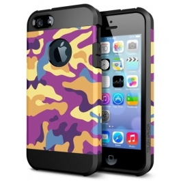 coque iPhone 5 / 5S / SE TPU logo Apple motif militaire - violet