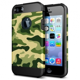 coque iPhone 5 / 5S / SE TPU logo Apple motif militaire - vert
