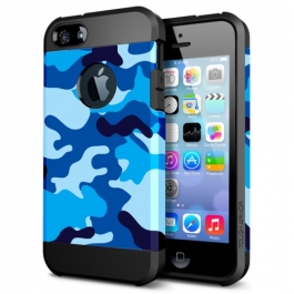coque iPhone 5 / 5S / SE TPU logo Apple motif militaire - bleu