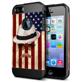 coque iPhone 5 / 5S / SE TPU logo Apple drapeau américain moustache