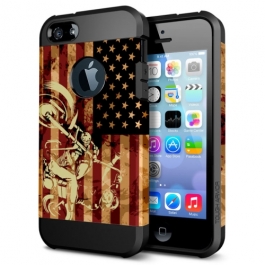 coque iPhone 5 / 5S / SE TPU logo Apple drapeau américain moto