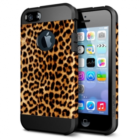 coque iPhone 5 / 5S / SE TPU logo Apple motif Léopard