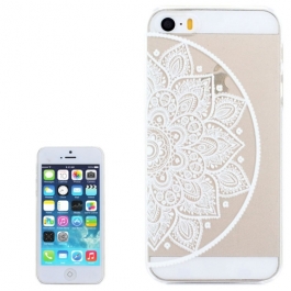 coque iPhone 5 / 5S / SE transparente blanche motif floral coté gauche