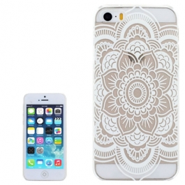 coque iPhone 5 / 5S / SE transparente blanche motif mandala fleur