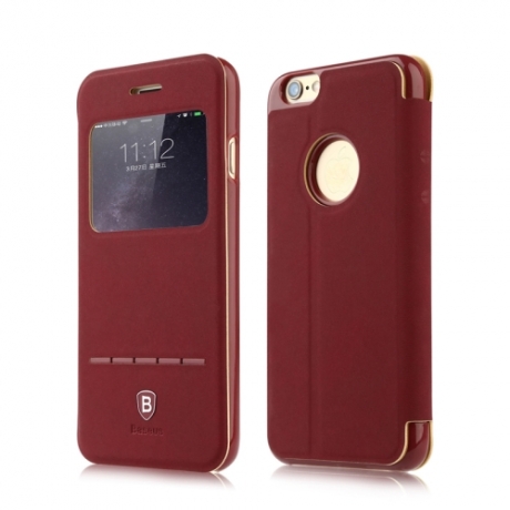 Coque iPhone 6 / 6S BASEUS à rabat tactile cuir - rouge