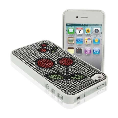 Coque Cerise strass diamants iPhone 4 et 4S