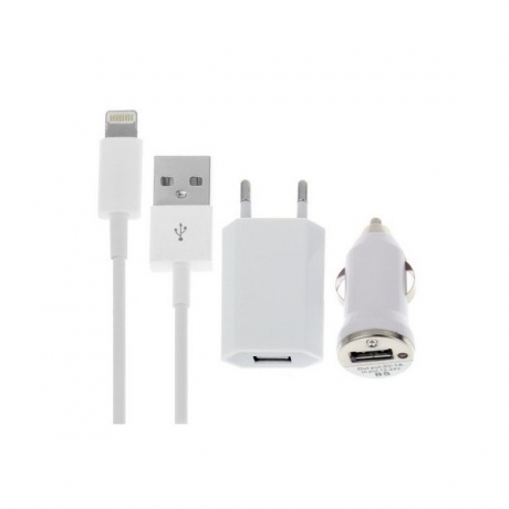 Kit recharge pour iPhone 5 - Adaptateur voiture allume-cigare, adaptateur secteur et câble Lightning