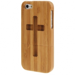 Coque de protection croix en bois bambou détachable iPhone 5/5S