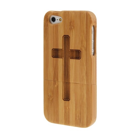 Coque de protection croix en bois bambou détachable iPhone 5