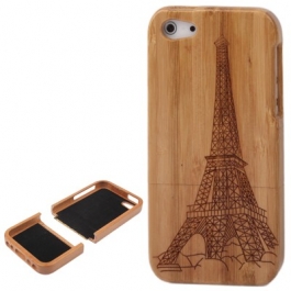 Coque de protection tour eiffel en bois bambou détachable iPhone 5/5S